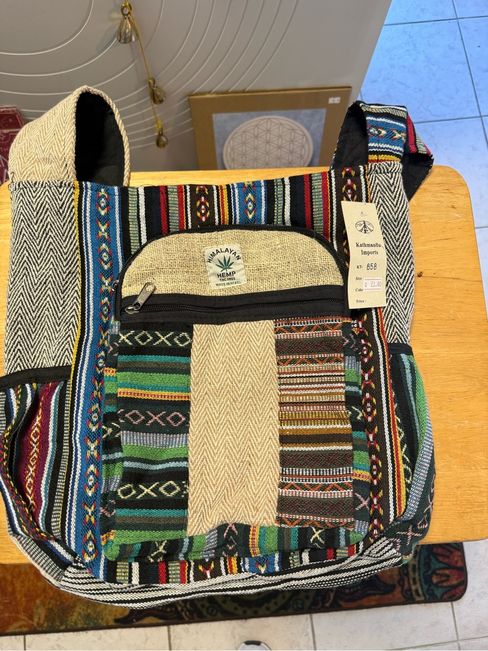 Hemp Patchwork Boho Crossbody Tote - Multicolor